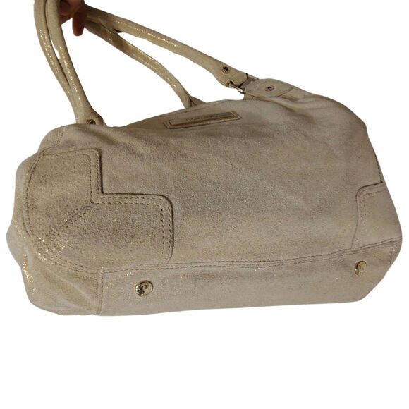 Suede Leather Metallic Cream Gold Speckled Calvin Klein Shoulder Bag Top Handle - Picture 2 of 10